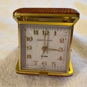 Vintage 1970s WESTCLOX Travel Alarm Clock, Brown, Works/Winds/Alarm
